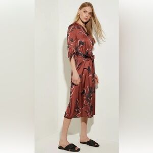 Misook Rust and Black Floral Midi Dress